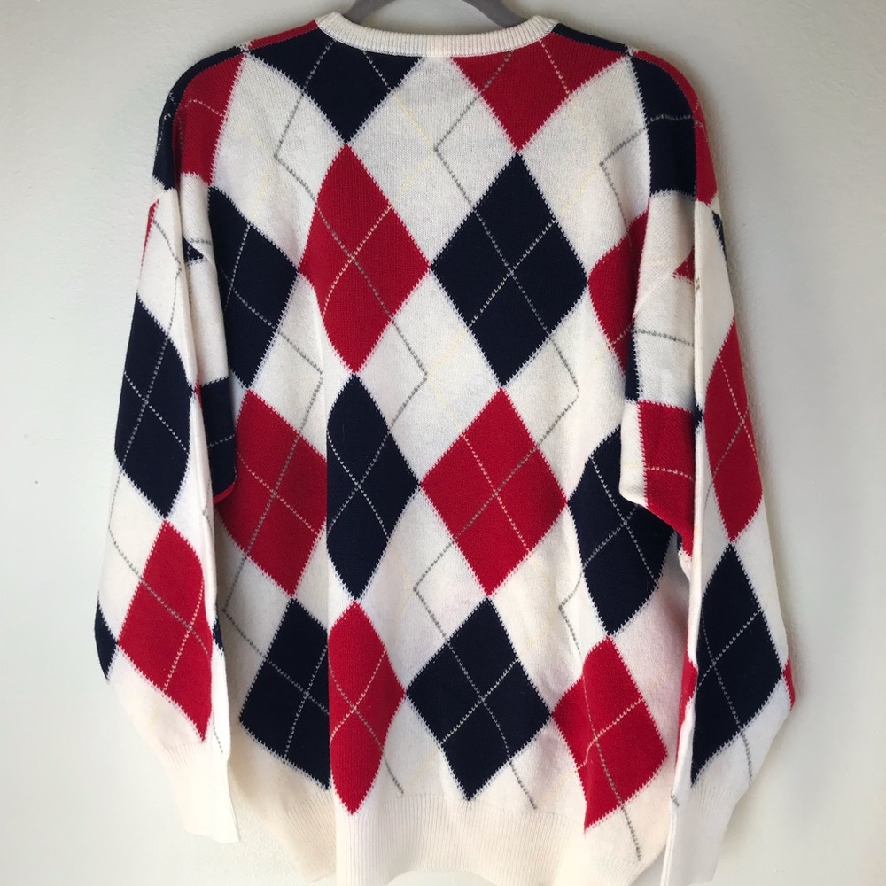 Vintage 100% Wool Sweater Blue, Red and Off White - Picture 7 of 8